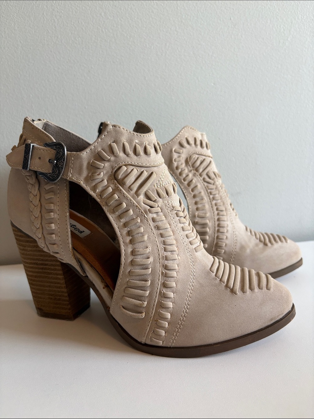 Not Rated Nara Cream 7.5 Western Cutout Braided Ankle Booties Heels
